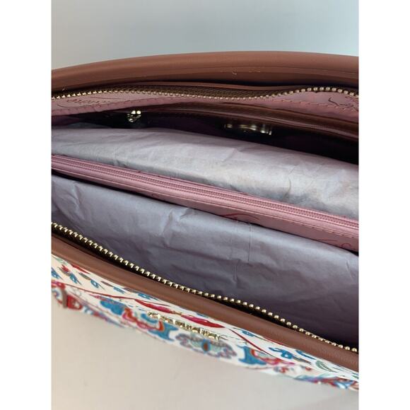 NEW Fricaine Brown Embroidered Tote Floral Leather Purse Handbag - Picture 9 of 11